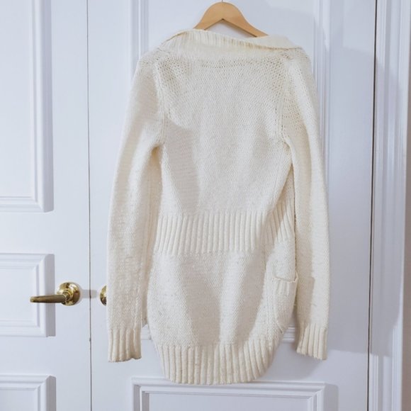 H&M Mid Length Ribbed Knit Cardigan- Wool Blend in Cream- Size 4 - Picture 3 of 13